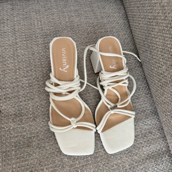 White Lace Up Heels - Picture 7 of 9